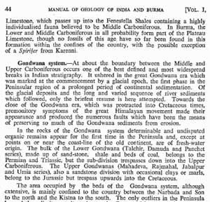Manual of the Geology of India: page describing Gondwana